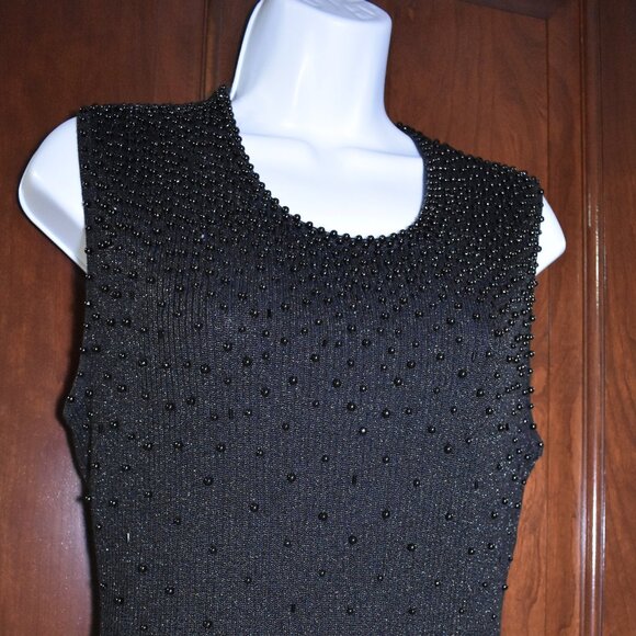 VTG Talk Of The Walk Beaded Sleeveless Sweater Blouse Black Size S M L - Picture 3 of 15